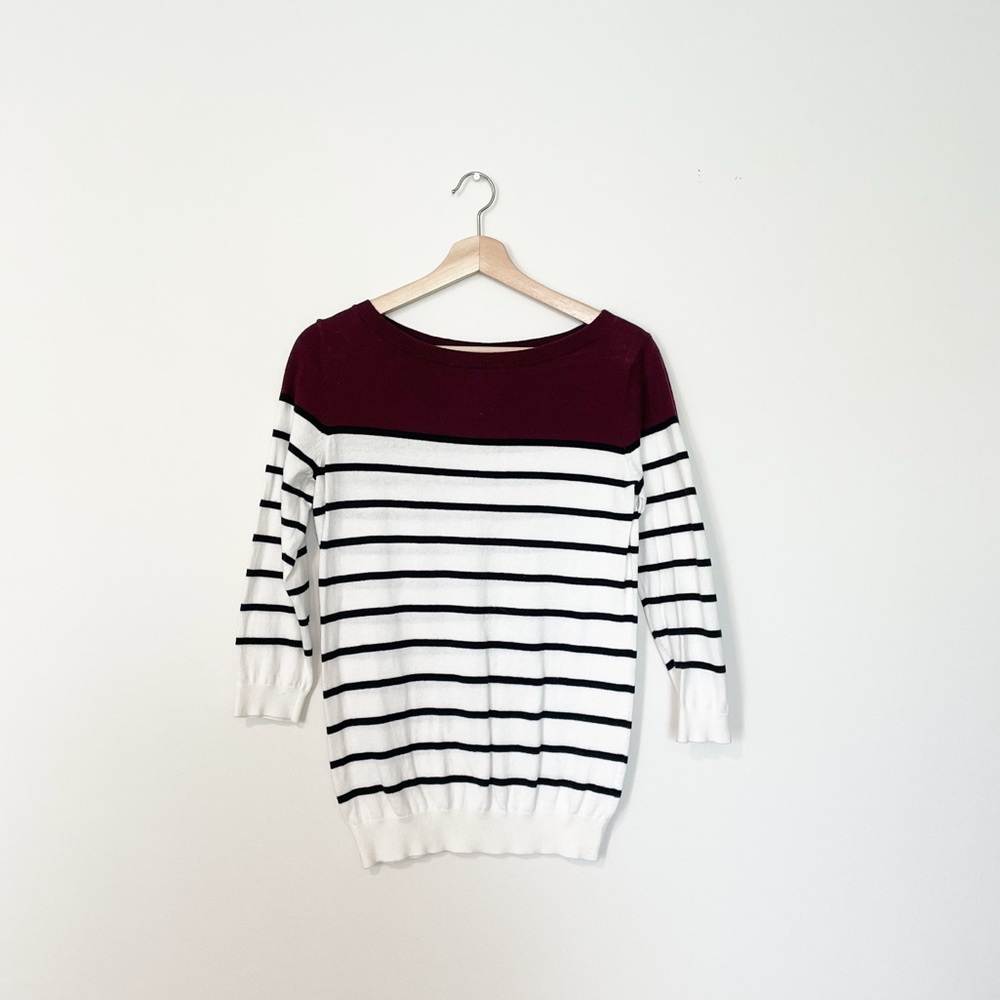 Loft Striped Burgundy, Black and White Sweater